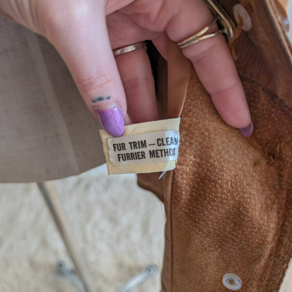 Vintage Brown Leather Coat 70s Suede Penny Lane Jacket Boho Chic Neutral Small - Picture 9 of 10